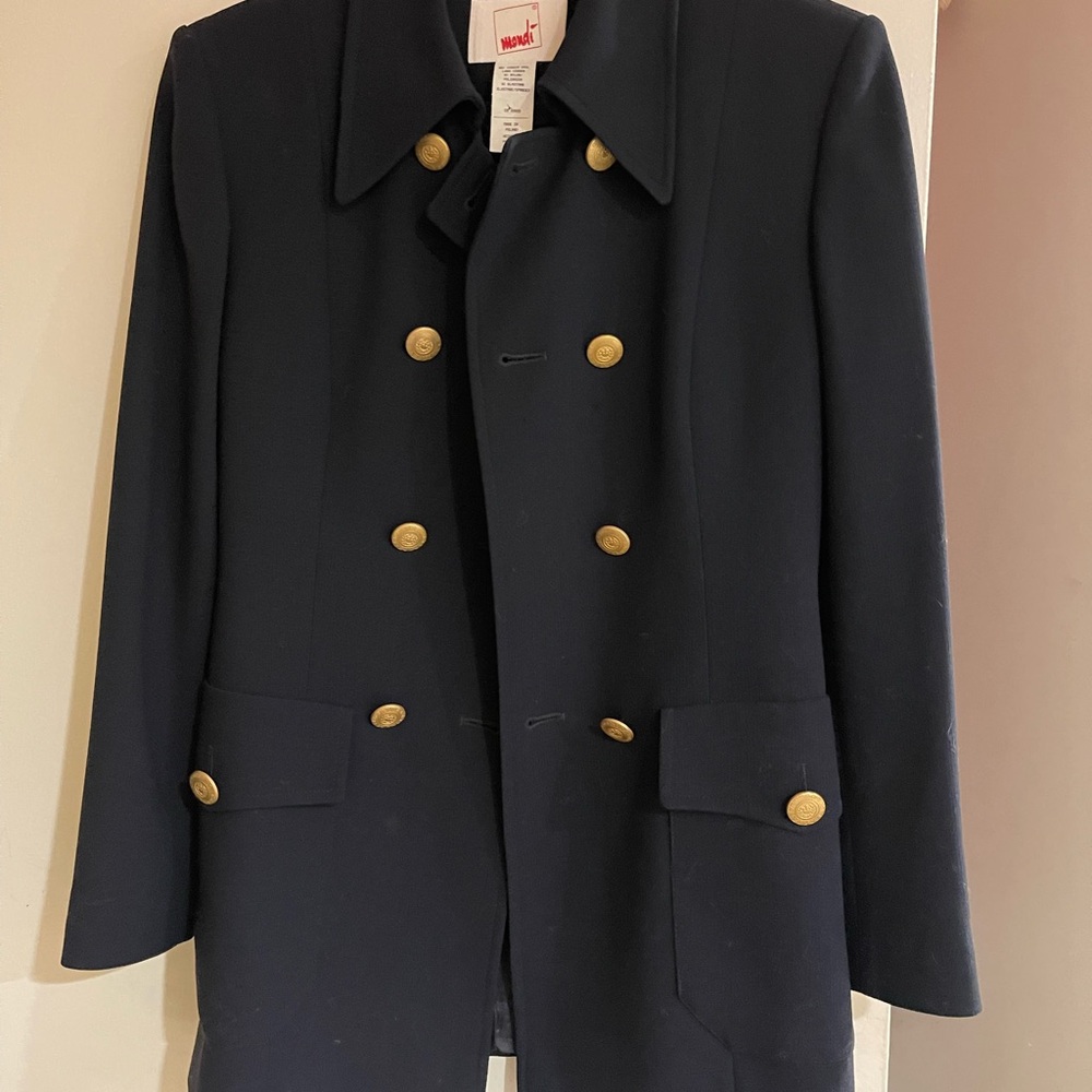 Navy Double-Breasted Coat with Gold Buttons